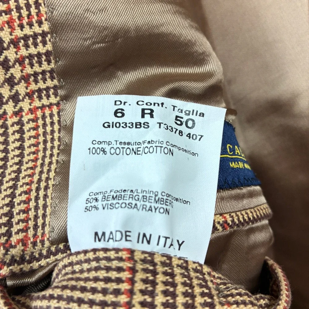 Made in Italy Cotton Mens Sport Coat Glen Plaid Tan Brown 40R (50IT) Guabello